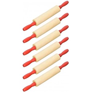The Dreidel Company Mini Rolling 7.5 Inch (Pack of 6) Rolling Pin for Play Dough - Wood Kids Rolling Pin For Little Bakers, With Red Handles Arts and Crafts Clay Roller, 7.5