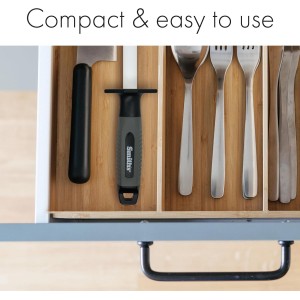 Smith’s 51205 8 Inch Oval Ceramic Sharpening Rod – Soft Rubber Handle – 2-Stage Sharpener – Kitchen, Chef, Straight + Serrated Edge Knife Sharpener – Hone & Realigns Knife Edge