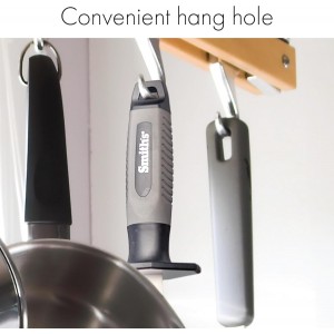 Smith’s 51205 8 Inch Oval Ceramic Sharpening Rod – Soft Rubber Handle – 2-Stage Sharpener – Kitchen, Chef, Straight + Serrated Edge Knife Sharpener – Hone & Realigns Knife Edge