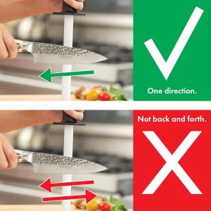 Smith’s 51205 8 Inch Oval Ceramic Sharpening Rod – Soft Rubber Handle – 2-Stage Sharpener – Kitchen, Chef, Straight + Serrated Edge Knife Sharpener – Hone & Realigns Knife Edge