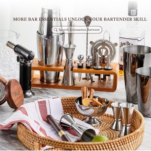 KITESSENSU Cocktail Shaker Set Bartender Kit with Stand | Bar Set Drink Mixer Set with All Essential Bar Accessory Tools: Martini Shaker, Jigger, Strainer, Mixer Spoon, Muddler, Liquor Pourers | Black