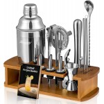 KITESSENSU Cocktail Shaker Set Bartender Kit with Stand | Bar Set Drink Mixer Set with All Essential Accessory Tools: Martini Shaker, Jigger, Strainer, Mixer Spoon, Muddler, Liquor Pourers |Silver
