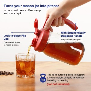 2 Pack Wide Mouth Mason Jar Lids with Handle, Airtight & Leak-proof Seal, Easy Pouring Spout, Turns your Mason Jar into Pitcher, Silicone Seal Gasket, Jars not included