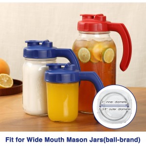 2 Pack Wide Mouth Mason Jar Lids with Handle, Airtight & Leak-proof Seal, Easy Pouring Spout, Turns your Mason Jar into Pitcher, Silicone Seal Gasket, Jars not included