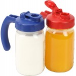 2 Pack Wide Mouth Mason Jar Lids with Handle, Airtight & Leak-proof Seal, Easy Pouring Spout, Turns your Mason Jar into Pitcher, Silicone Seal Gasket, Jars not included