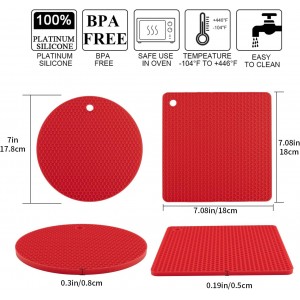 Silicone Trivets for Hot Pots and Pans, 4PCS Flexible Multipurpose Hot Pads Pot Holders, Heat Resistant Trivet Mats for Hot Dishes, Soft Non-Slip Silicone Mat for Kitchen Counter(Red)