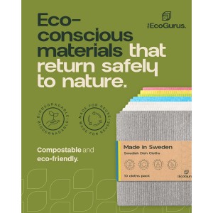 10 Pack Odour-Resistant Reusable Cleaning Cloths | Original Swedish Dishcloth | Made in Sweden | Suitable for All Surfaces | Biodegradable Cellulose Sponge | Kitchen & Bathroom | Multi-Coloured