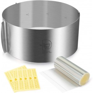 Adjustable Stainless Steel Cake Ring & Acetate Sheets for Baking, 6-12 Inches, Mousse Cake Mould & Collar Set
