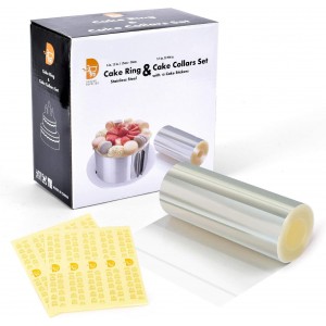 Adjustable Stainless Steel Cake Ring & Acetate Sheets for Baking, 6-12 Inches, Mousse Cake Mould & Collar Set