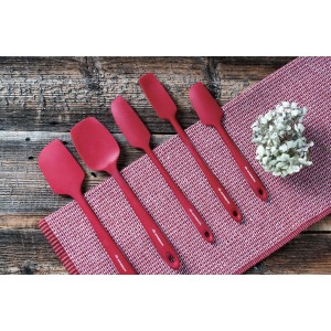 KITCHENLOVE Premium 600°F Heat Resistant 5 Piece Silicone Spatula Set for Baking, Cooking, Mixing - Non-Stick with High Grade S-Iron Steel Core - One Piece Seamless Design - BPA Free (Red)