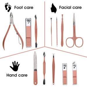 Nail Clippers and Beauty Tool Portable Set Manicure Set 12 in 1, with Pink Leather Bag, Suitable for Home, Workplace, Outdoor Travel, Gift Giving, Salon