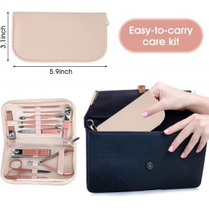 Nail Clippers and Beauty Tool Portable Set Manicure Set 12 in 1, with Pink Leather Bag, Suitable for Home, Workplace, Outdoor Travel, Gift Giving, Salon