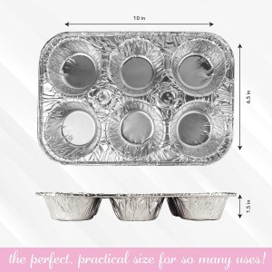 PLASTICPRO Aluminum Foil Muffin Pans Reusable and Disposable, Holds 6 Cupcakes/Muffin & Pie foil Pan Pack of 10