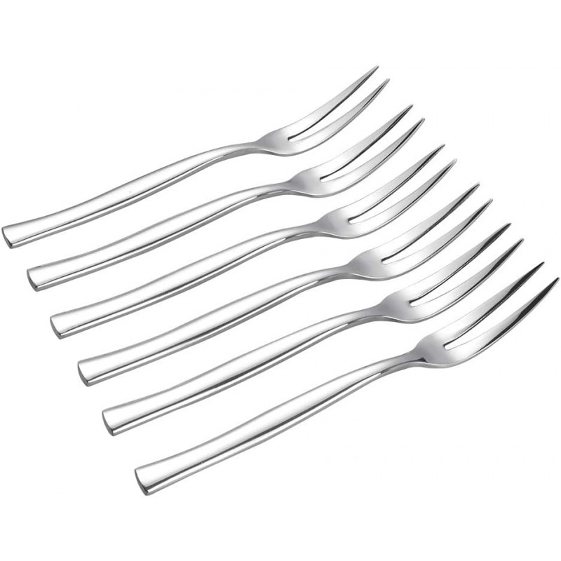 Stainelss Steel Two Prong Mini Meat Fork Fruit Tasting Forks, 6 Pieces