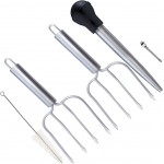 Stainless Steel Turkey Baster and Poultry Lifters fork Set of 2. Food grade stainless steel and BPA-Free Silicone. Dishwasher-Safe