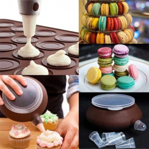 48 Hole Macarons Silicone Mat Baking Mold Silicone Macaron Kit Pastry Baking Mat and Decorating Piping Pot with 4pcs Nozzles