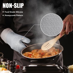 Rorecay 6pcs Oven Mitts and Pot Holders Sets for Kitchen, Extra Long Silicone Oven Gloves High Heat Resistant 500 Degrees Non-Slip Potholders Hot Pads for Baking Cooking, Grey