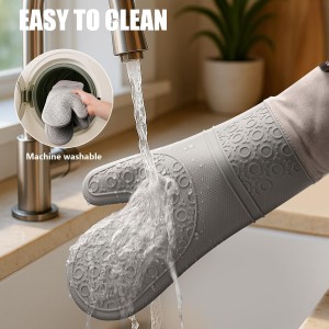 Rorecay 6pcs Oven Mitts and Pot Holders Sets for Kitchen, Extra Long Silicone Oven Gloves High Heat Resistant 500 Degrees Non-Slip Potholders Hot Pads for Baking Cooking, Grey