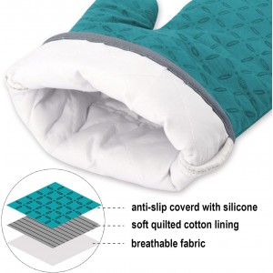 KEGOUU Oven Mitts and Pot Holders 6pcs Set, Kitchen Oven Glove High Heat Resistant 500 Degree Extra Long Oven Mitts and Potholder with Non-Slip Silicone Surface for Cooking (Lake Blue)