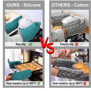 KEGOUU Oven Mitts and Pot Holders 6pcs Set, Kitchen Oven Glove High Heat Resistant 500 Degree Extra Long Oven Mitts and Potholder with Non-Slip Silicone Surface for Cooking (Lake Blue)