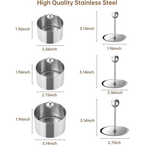 Set of 3 - Round Stainless Steel Cake Rings, Mousse Cake Ring Mold with Press Set