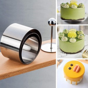Set of 3 - Round Stainless Steel Cake Rings, Mousse Cake Ring Mold with Press Set