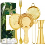 Homestia Cocktail Strainer Set, 5 Piece Gold Stainless Steel Bar Tools - Hawthorne Julep Strainer, Fine Mesh Strainer, Jigger and Spoon for Bartender Professional Drink Mixing Kit