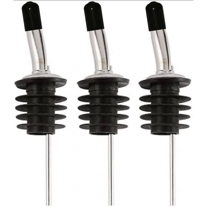Bartender Gear Free Flow Pour Spouts Stainless Steel Liquor Wine Olive Oil Bottle Pourers with Dust Caps - Cork is 27mm [approx 1 inch] in diameter Fit Most Half Gallon & 1.75 Liter Liquor Bottles (3)
