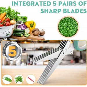 Fun Unique Kitchen Gadgets: Herb Scissors Set - Updated 2026 Cool Kitchen Tools for Cutting Fresh Garden Herbs - Sharp 5-Blade Shears with Cover, Anti-Rust Stainless Steel, Dishwasher Safe (Blue)