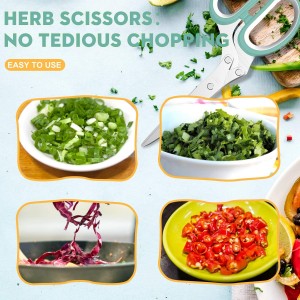 Fun Unique Kitchen Gadgets: Herb Scissors Set - Updated 2026 Cool Kitchen Tools for Cutting Fresh Garden Herbs - Sharp 5-Blade Shears with Cover, Anti-Rust Stainless Steel, Dishwasher Safe (Blue)