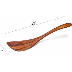 Wooden Spatula Nonstick Turner Acacia Wood, Right Long Handle Flat Frying Spatulas Handmade for Mother Wife Grandma Her Kitchen Gift, Ideal Cookware Utensils for Cooking Eggs, Fish, Pancakes