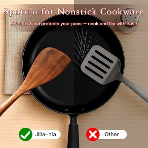 Wooden Spatula Nonstick Turner Acacia Wood, Right Long Handle Flat Frying Spatulas Handmade for Mother Wife Grandma Her Kitchen Gift, Ideal Cookware Utensils for Cooking Eggs, Fish, Pancakes