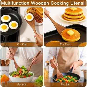 Wooden Spatula Nonstick Turner Acacia Wood, Right Long Handle Flat Frying Spatulas Handmade for Mother Wife Grandma Her Kitchen Gift, Ideal Cookware Utensils for Cooking Eggs, Fish, Pancakes