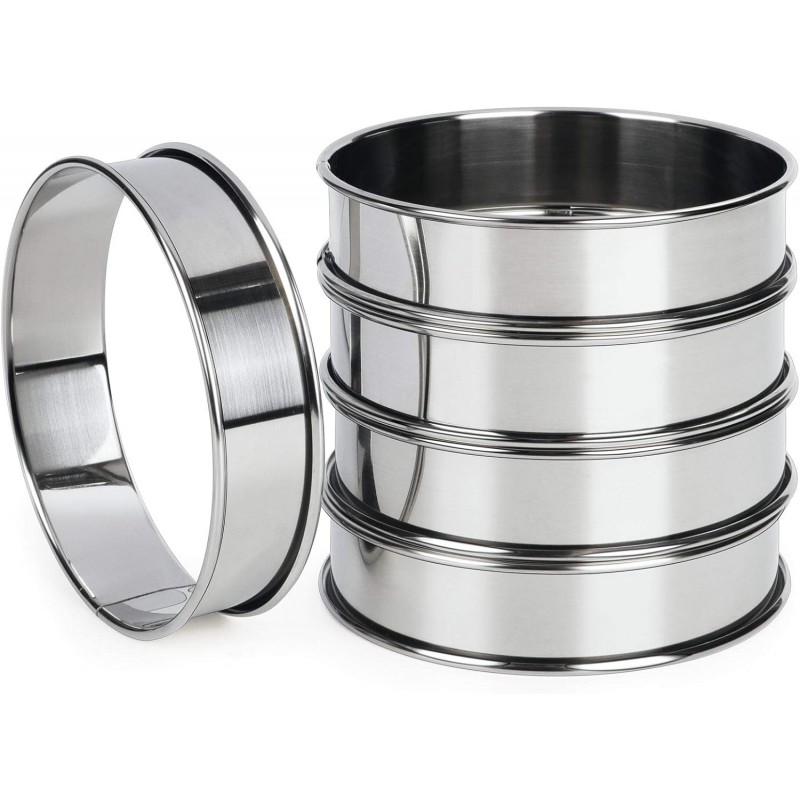 FANGSUN 4 Inch English Muffin Rings, Stainless Steel Crumpet Rings, Tart Rings for Baking, Double Rolled Nonstick Round Cake Ring, Metal Pastry Ring Mold for Dessert Food Making Tool