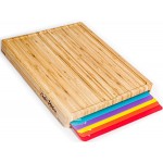 Cooler Kitchen Wooden Cutting Boards for Kitchen with 6 Flexible Plastic Mats - Meal Prep and Serving, Easy Clean Bamboo Cutting Board and Dishwasher Safe Plastic - Large Wood Cutting Board Set