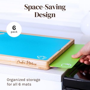 Cooler Kitchen Wooden Cutting Boards for Kitchen with 6 Flexible Plastic Mats - Meal Prep and Serving, Easy Clean Bamboo Cutting Board and Dishwasher Safe Plastic - Large Wood Cutting Board Set