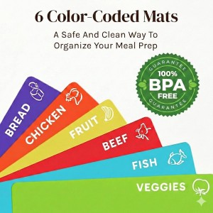 Cooler Kitchen Wooden Cutting Boards for Kitchen with 6 Flexible Plastic Mats - Meal Prep and Serving, Easy Clean Bamboo Cutting Board and Dishwasher Safe Plastic - Large Wood Cutting Board Set