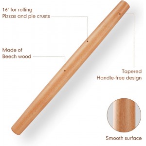 Wood French Rolling Pin for Baking, QUELLANCE Wooden Dough Roller with Silicone Baking Mat, Beech Wood Rolling Pins for Baking Dough, Pizza, Pie, Pastries, Pasta and Cookies,Red Pastry Mat