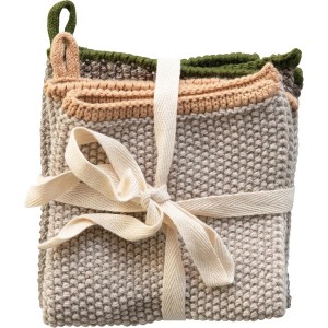 Creative Co-Op Square Cotton Knit (Set of 2) Dish Cloth, Multi (DF3785)