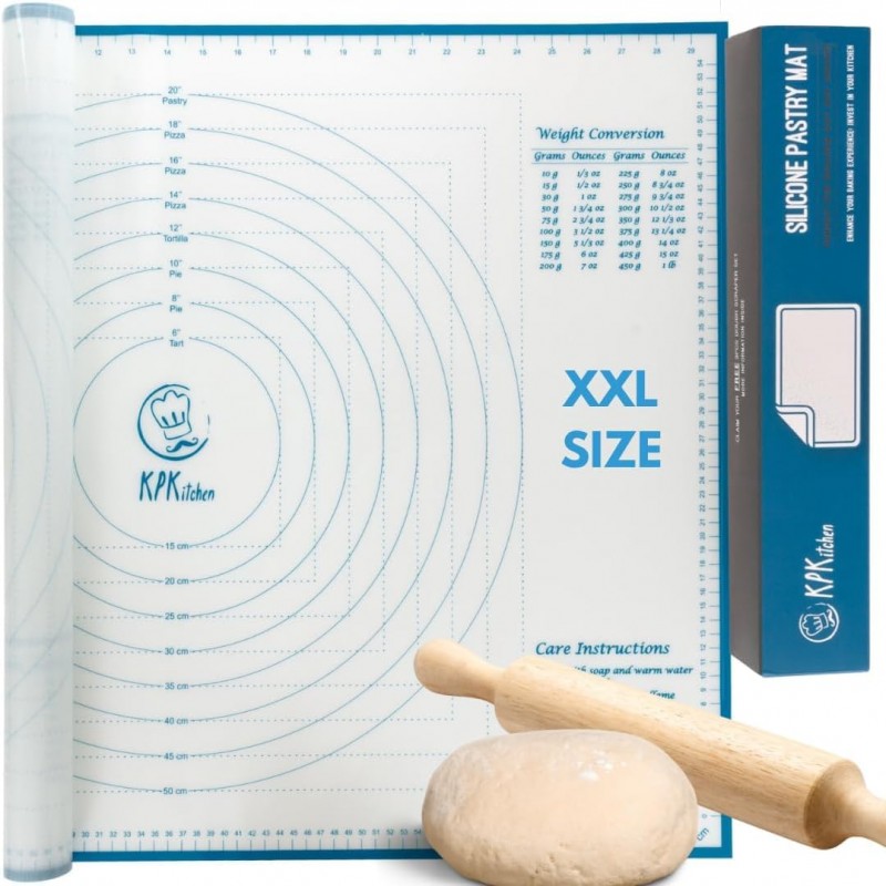 XXL Silicone Pastry Mat – Non-Slip, Easy-Clean Rolling Mat for Dough, Cookies, Pie, Bread, Pizza & Fondant – Extra Large 23.5” x 31.5” Baking Mats Board with Printed Measurements & Conversion Chart
