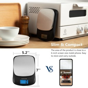 NUTRI FIT Ultra Slim Kitchen Scale Digital Food Weight Scale for Baking Cooking in Grams and Ounces Tare & Backlit LCD Display 11lb 5kg Capacity- Black/Stainless Steel