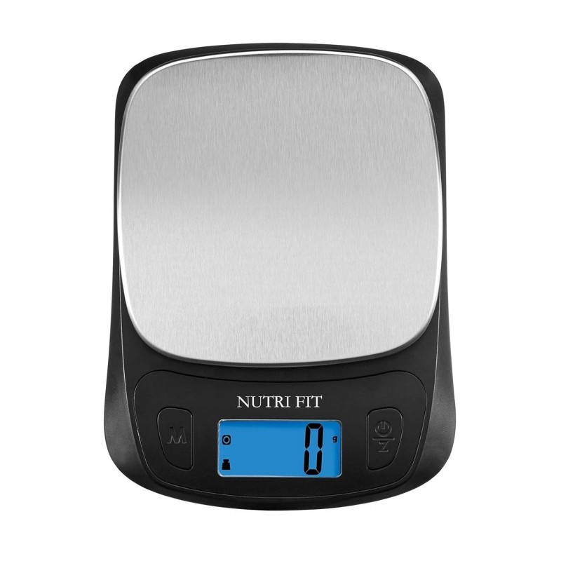 NUTRI FIT Ultra Slim Kitchen Scale Digital Food Weight Scale for Baking Cooking in Grams and Ounces Tare & Backlit LCD Display 11lb 5kg Capacity- Black/Stainless Steel