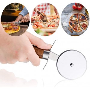 Stainless Steel Pizza Slicer, 20cm Classic Pizza Wheel Kitchen Gadget Pizza Cutters with Anti-Slip Wooden Handle