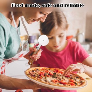 Stainless Steel Pizza Slicer, 20cm Classic Pizza Wheel Kitchen Gadget Pizza Cutters with Anti-Slip Wooden Handle