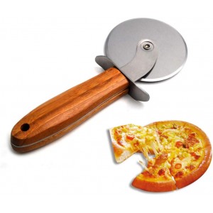 Stainless Steel Pizza Slicer, 20cm Classic Pizza Wheel Kitchen Gadget Pizza Cutters with Anti-Slip Wooden Handle