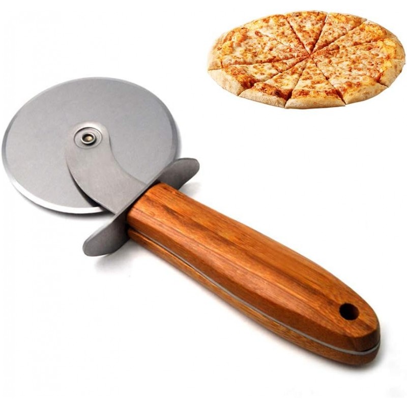 Stainless Steel Pizza Slicer, 20cm Classic Pizza Wheel Kitchen Gadget Pizza Cutters with Anti-Slip Wooden Handle