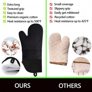 Silicone Oven Mitts and Pot Holders Sets, MTZRFLL Extra Long Heat Resistant Oven Gloves with Hot Pads and Mini Oven Mits Set for Kitchen Baking Cooking, Soft Quilted Lining, Pack of 6 (Black)