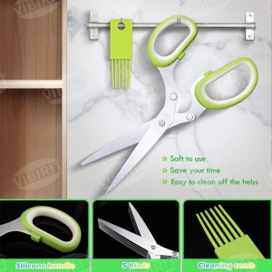 VlBlRlIT2025 Upgraded Herb Scissor,Leaf Stripper,Stainless Steel 5Blade Kitchen Scissors,Peelers for Kitchen,forChopping Chive,Vegetables,Salad,collard Greens,Parsley,Rosemary As Christmas gifts Green