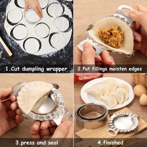 3 Pieces Dumplings Maker Dumpling Molds with 3 Pieces Dumpling Skin Maker in 10 Cm/ 9.5 Cm/ 8 cm Dumpling Wrapper Cutter Pie Ravioli Empanada Press Mold for Chinese New Year Kitchen