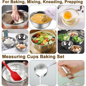 5-Speed Electric Hand Mixer, 4 Large Mixing Bowls Set, Handheld Mixers with Whisks Beater, Stainless Steel Metal Nesting Bowl Measuring Cups Spoons Kitchen Cake Blender for Baking Supplies